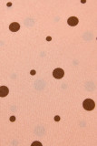 Abrikoos Mode Casual Dot Print Patchwork O-hals Jurk met korte mouwen Jurken