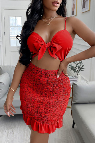 Vestido sin mangas con correa de espagueti sin espalda ahuecada sólida sexy de moda roja