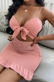 Розовое модное сексуальное однотонное платье без рукавов с открытой спиной и бретельками на бретелях