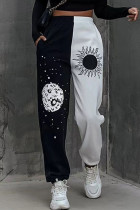 Pantalon taille haute régulier à imprimé patchwork décontracté noir