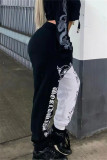 Schwarz-weiße, modische, lässige Graffiti-Patchwork-Hose mit normaler hoher Taille