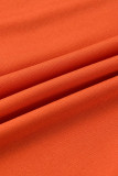 オレンジファッションカジュアルソリッドスリットVネック長袖ツーピース
