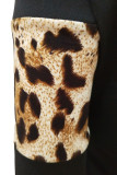 Vinröd Casual Print Tvådelad kostymer Patchwork Leopardpenna Långärmad