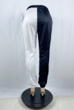 Preto branco moda casual graffiti retalhos calças regulares de cintura alta
