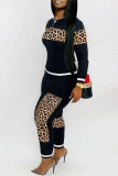 Camouflage Casual Print Two Piece Suits Patchwork Leopard pencil Long Sleeve