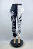 Black White Fashion Casual Graffiti Patchwork Regular High Waist Trousers