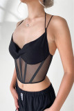 Zwarte Sexy Casual Solid Bandage Backless Spaghetti Band Tops