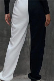 Pantalones de cintura alta regulares de patchwork con estampado casual de moda negro