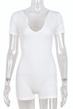 White Sexy Casual Solid Basic V Neck Short Sleeve Skinny Romper