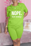 Fluorescent Color Fashion Casual Letter Print Basic O Neck Short Sleeve Two Pieces