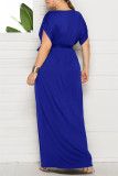 バーガンディ ファッション カジュアル プラス サイズ ソリッド パッチワーク V ネック ロング ドレス