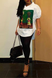 White Fashion Casual Print Basic V Neck Tops