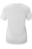 Vita mode avslappnade läppar tryckta bokstaven O-hals T-shirts