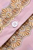 Lápis de terno de duas peças com estampa da Inglaterra rosa manga longa duas peças