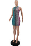 Многоцветное модное сексуальное прозрачное прозрачное платье без рукавов без рукавов с принтом без позиционирования