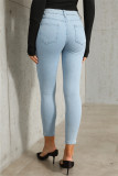 Grå Mode Casual Butterfly Print Basic Skinny Denim Jeans med mitten av midjan