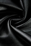 Negro sexy sólido patchwork hebilla hendidura cuello vuelto asimétrico manga larga dos piezas