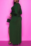 Grönt mode Sexiga solida lapptäcken slitsade V-hals långärmade klänningar