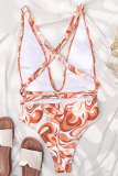 Orange Sexy Print Patchwork-Badebekleidung