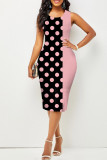 Черно-розовые модные платья с юбкой в ​​стиле пэчворк с круглым вырезом и одним шагом