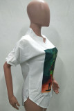 White Fashion Casual Print Basic V Neck Tops