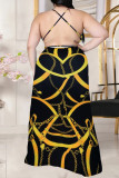 Vestido largo correa de espagueti con abertura sin espalda vendaje de talla grande sexy de moda amarillo