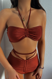 Brown Sexy Solid Patchwork Swimwears