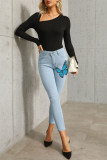 Schwarze, modische, lässige, Schmetterlings-Print Basic Skinny Denim Jeans mit mittlerer Taille