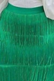 Green Fashion Solid Tassel Patchwork Regular High Waist Straight Solid Color Bottoms