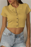 T-shirt con colletto rovesciato basic tinta unita casual moda gialla