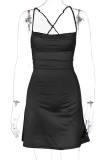 Black Sexy Solid Patchwork Off the Shoulder Pencil Skirt Dresses
