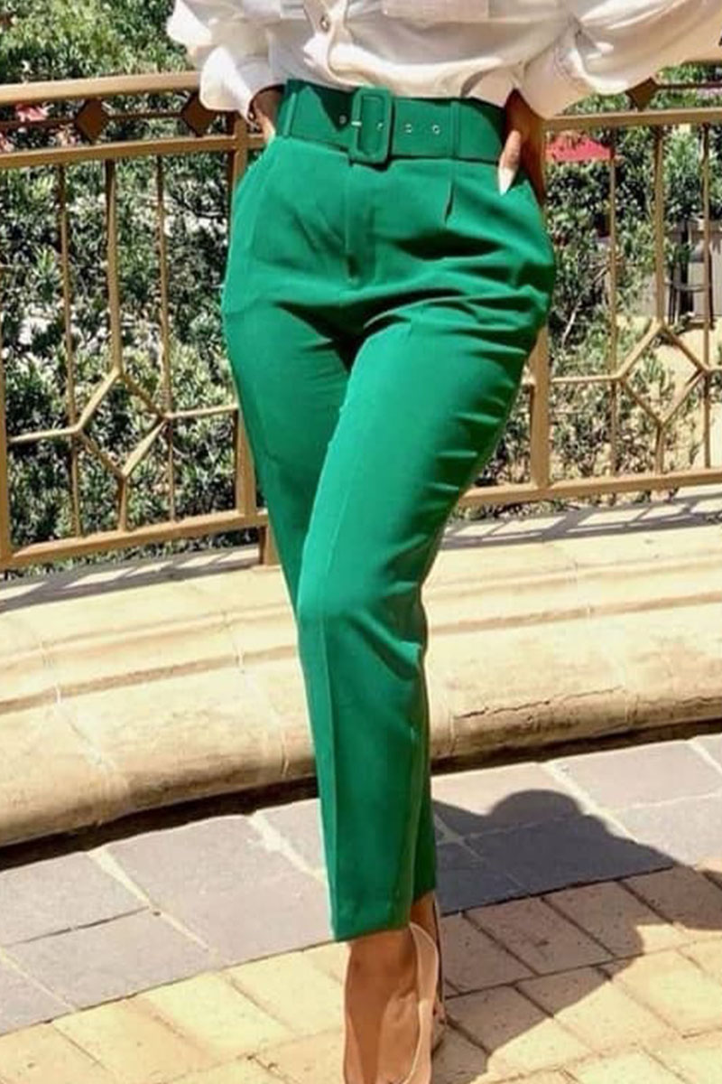 

Green Casual Solid Split Joint Regular High Waist Pencil Solid Color Bottoms