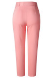 Rosafarbene, lässige, solide Patchwork-Hose mit normaler, hoher Taille und einfarbigem Bleistift