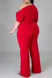 Red Fashion Casual Solid Basic Schrägkragen Plus Size Overalls