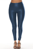 Pantaloni a matita a vita alta skinny basic casual alla moda blu navy
