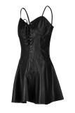Vinröd Mode Sexig Solid Strap Design Square Collar Sling Dress