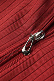 Röd Mode Casual Solid Basic Dragkedja Hooded Collar Långärmad Två delar