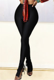Zwarte mode casual effen frenulum spleet skinny hoge taille potlood broek