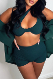 Green Sexy Solid Patchwork One Shoulder Sleeveless Two Pieces