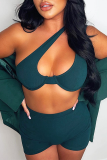 Green Sexy Solid Patchwork One Shoulder Sleeveless Two Pieces