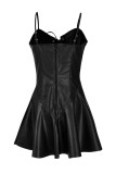 Vin Rouge Fashion Sexy Solid Strap Design Square Collar Sling Dress