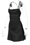 Черные сексуальные однотонные лоскутные платья с юбкой-карандаш на плечах