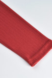 Röd Mode Casual Solid Basic Dragkedja Hooded Collar Långärmad Två delar