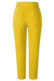 Gelbe, lässige, einfarbige Patchwork-Hose mit normaler hoher Taille und Bleistift