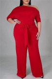 Red Fashion Casual Solid Basic Schuine Kraag Plus Size Jumpsuits