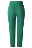 Green Casual Solid Patchwork Regular High Waist Pencil Solid Color Bottoms