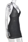 Black Fashion Sexy Solid Bandage Backless Halter Sleeveless Dress Dresses