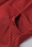 Rot Mode Lässig Solide Basic Reißverschluss Kapuzenkragen Langarm Zweiteiler