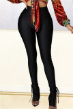 Zwarte mode casual effen frenulum spleet skinny hoge taille potlood broek