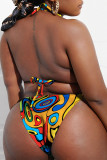 Многоцветный модный сексуальный принт с повязкой на спине Холтер Плюс размер Купальники из трех частей